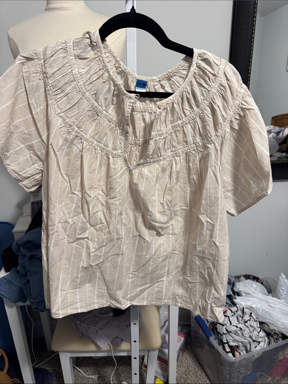 Old Navy Cream Striped Peasant Blouse